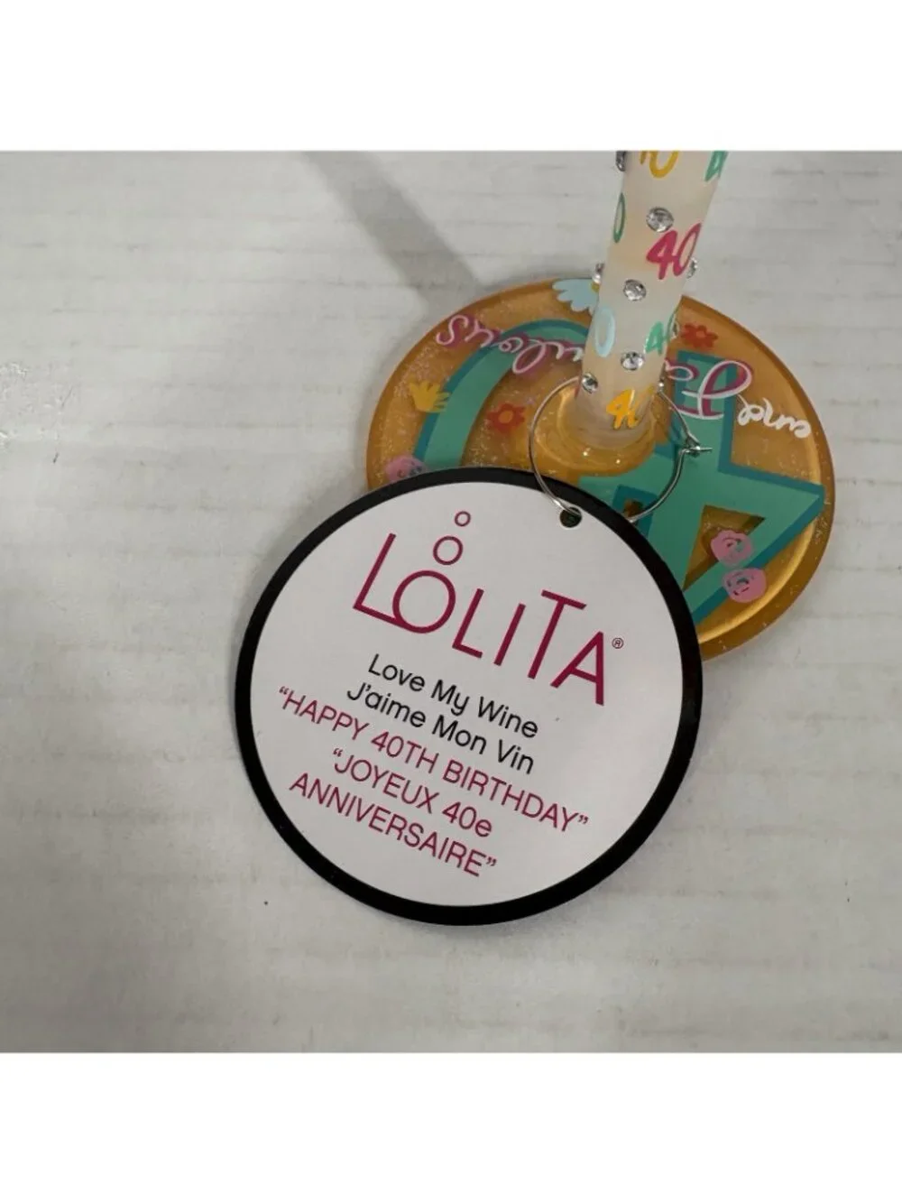Lolita Love My Wine Happy 40th Birthday Hand-Painted Artisan Wine Glass NIB - Picture 6 of 11